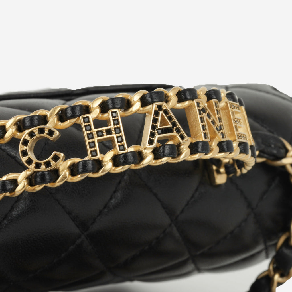 Chanel Mini Rectangular Strass Top Handle - Black Lambskin | Gold Hardware