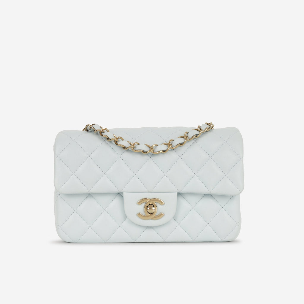 Chanel Mini Rectangular - Baby Blue Lambskin | Champagne Gold Hardware