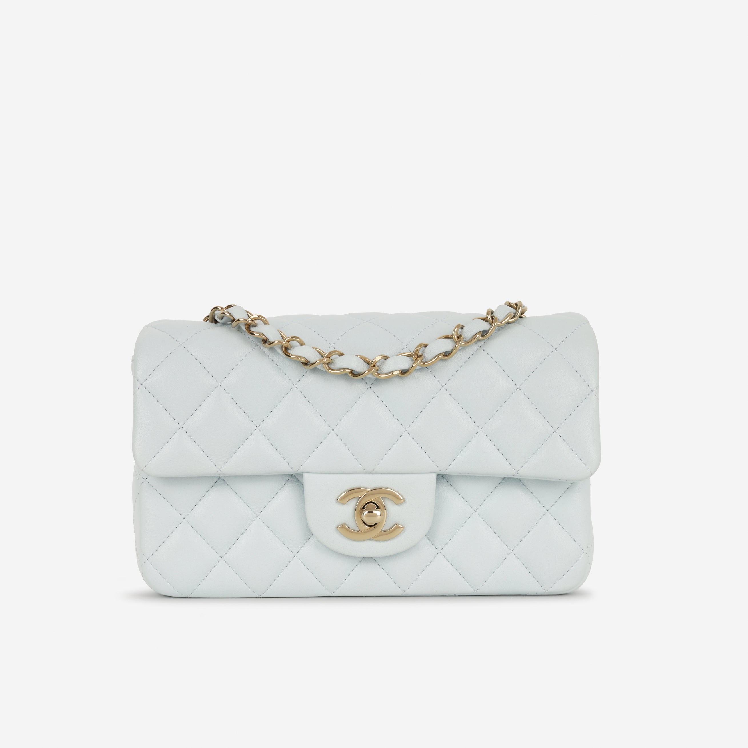 Chanel Mini Rectangular - Baby Blue Lambskin | Champagne Gold Hardware