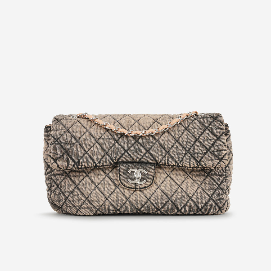 Chanel 20c Seasonal Jumbo Flap - Rose Clair / Black Denimpression  | Silver Hardware