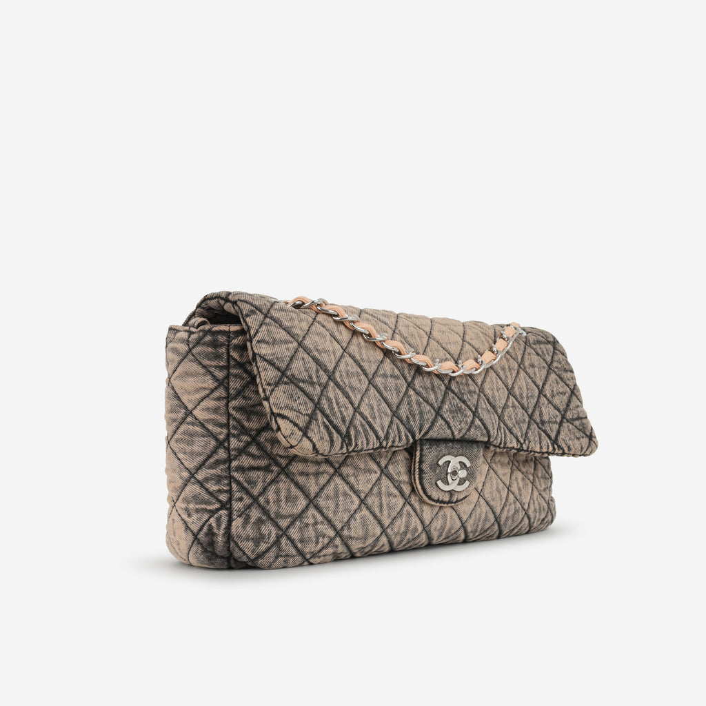 Chanel 20c Seasonal Jumbo Flap - Rose Clair / Black Denimpression  | Silver Hardware
