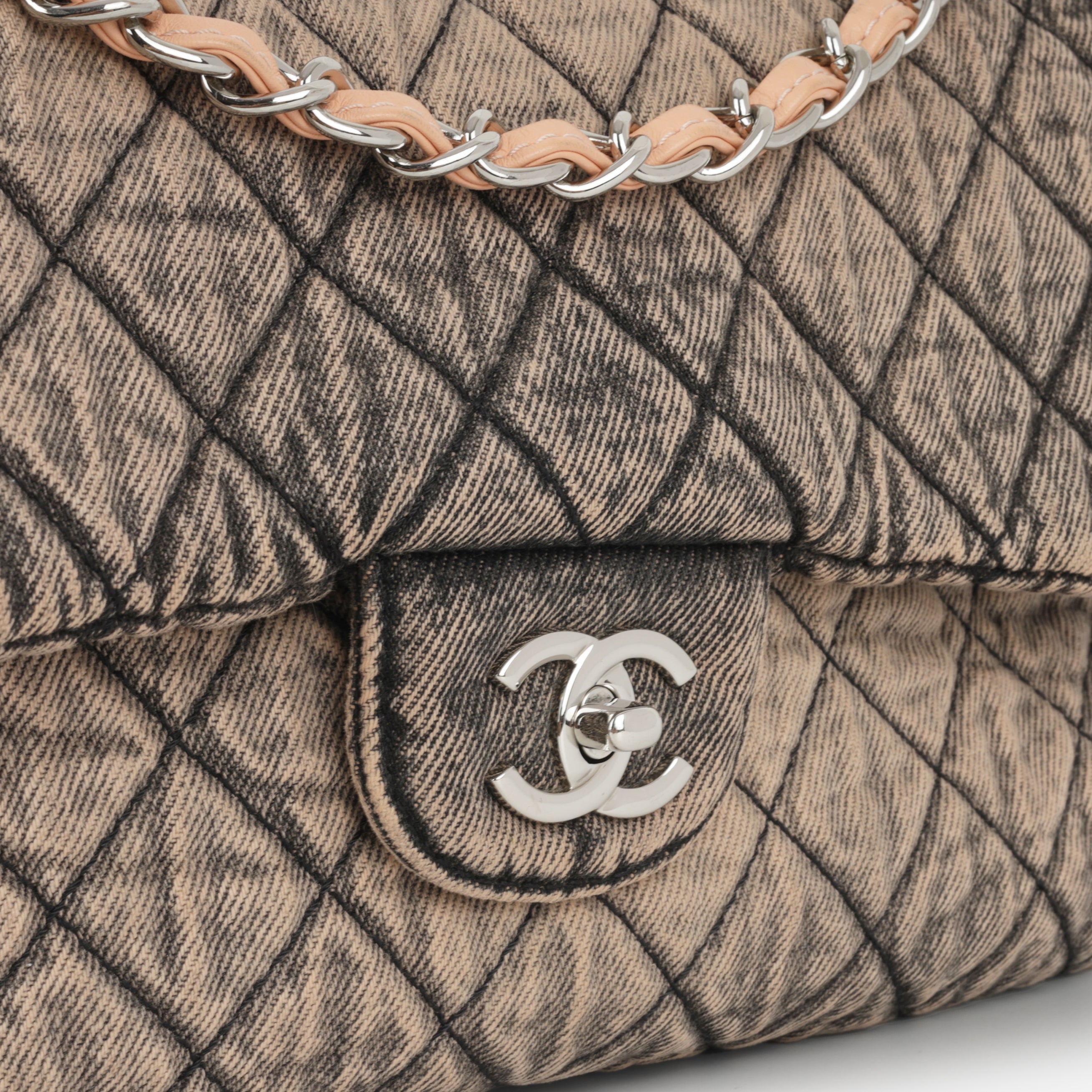 Chanel 20c Seasonal Jumbo Flap - Rose Clair / Black Denimpression  | Silver Hardware