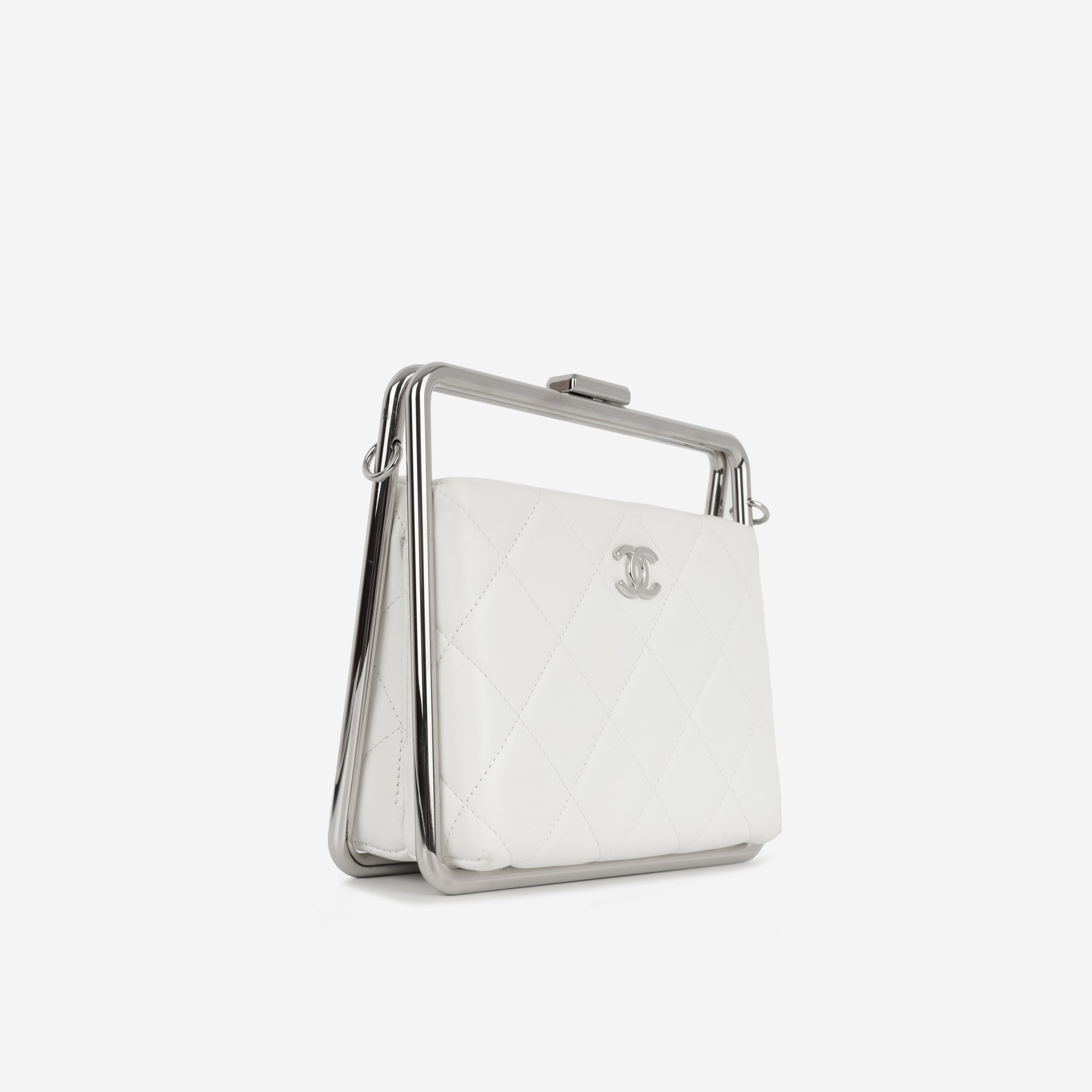 Chanel Convertible Clutch Satchel - White Lambskin | Silver Hardware