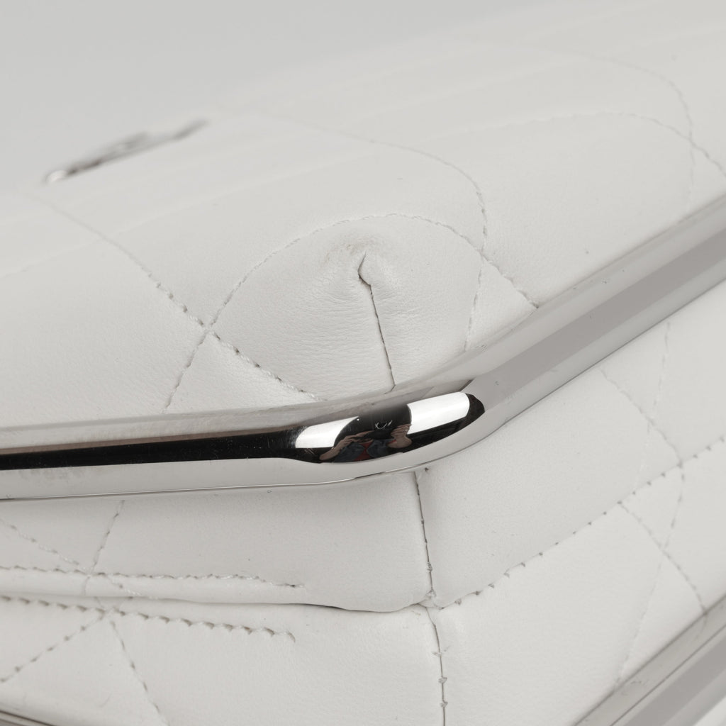 Chanel Convertible Clutch Satchel - White Lambskin | Silver Hardware