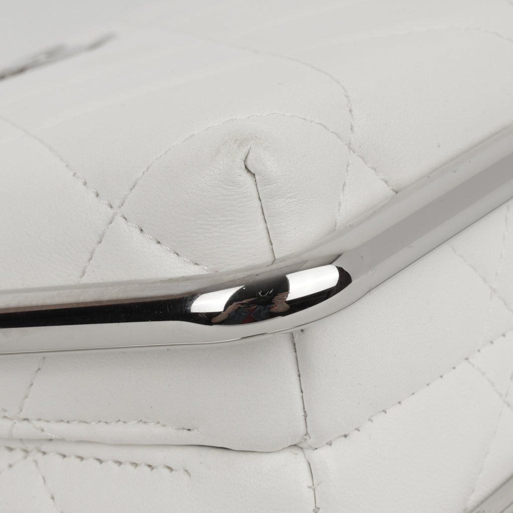 Chanel Convertible Clutch Satchel - White Lambskin | Silver Hardware