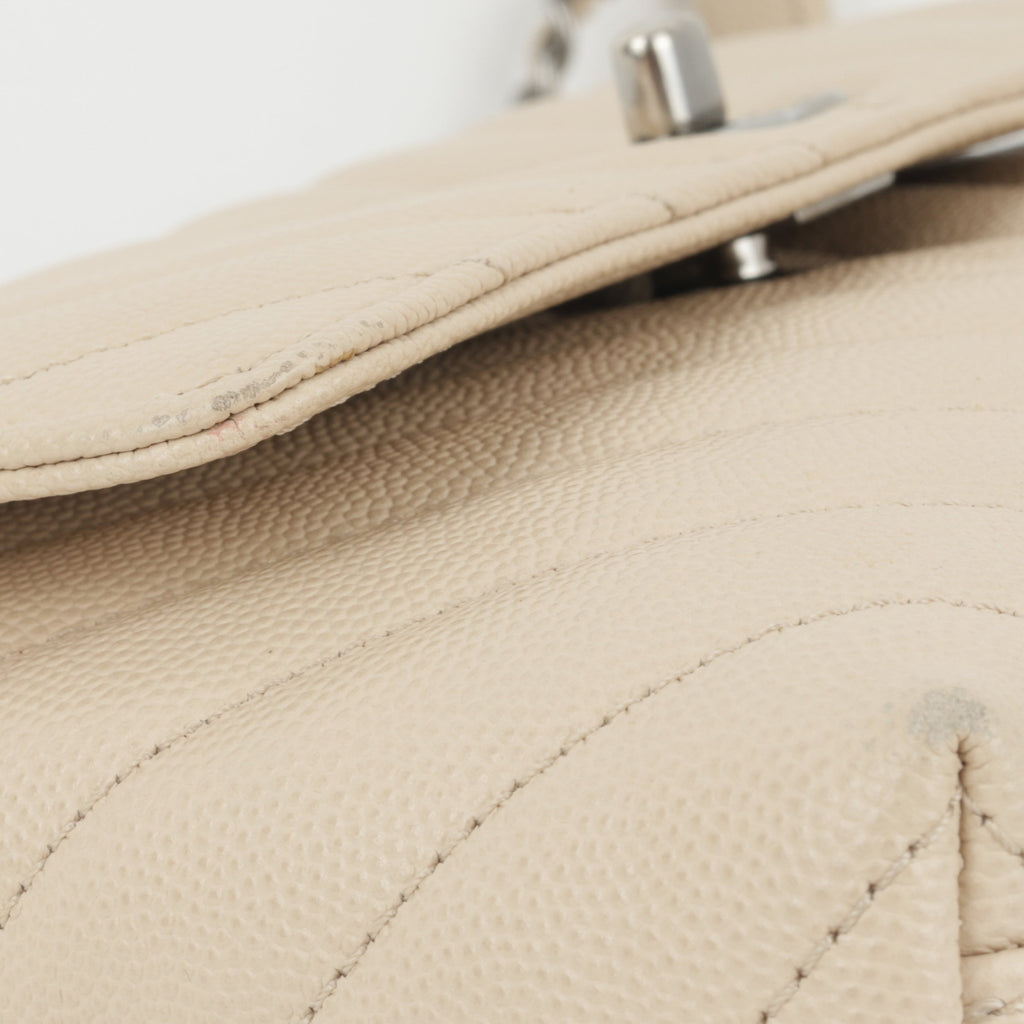 Chanel Small Coco Handle - Beige Chevron Caviar | Ruthenium Hardware