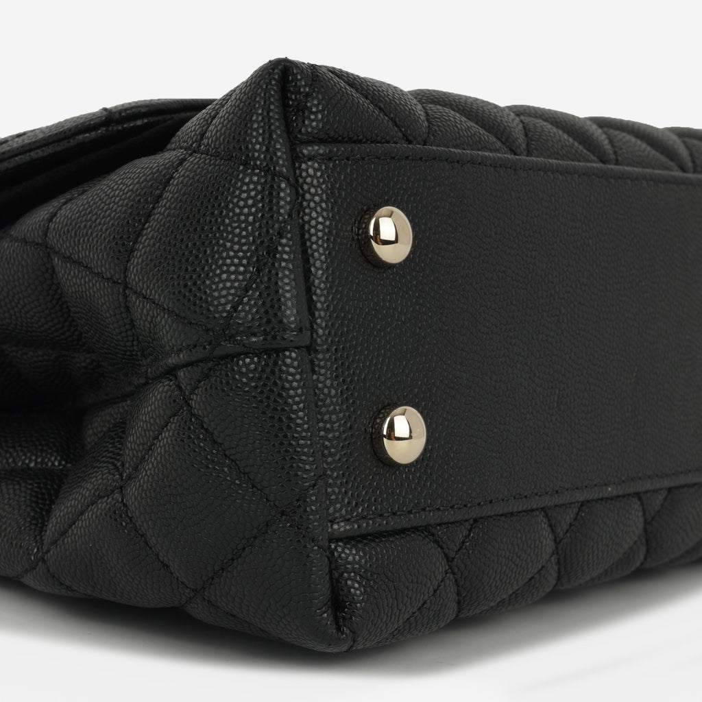 Chanel Small Coco Handle - Black Caviar / Burgundy Lizard Handle | Champagne Gold Hardware