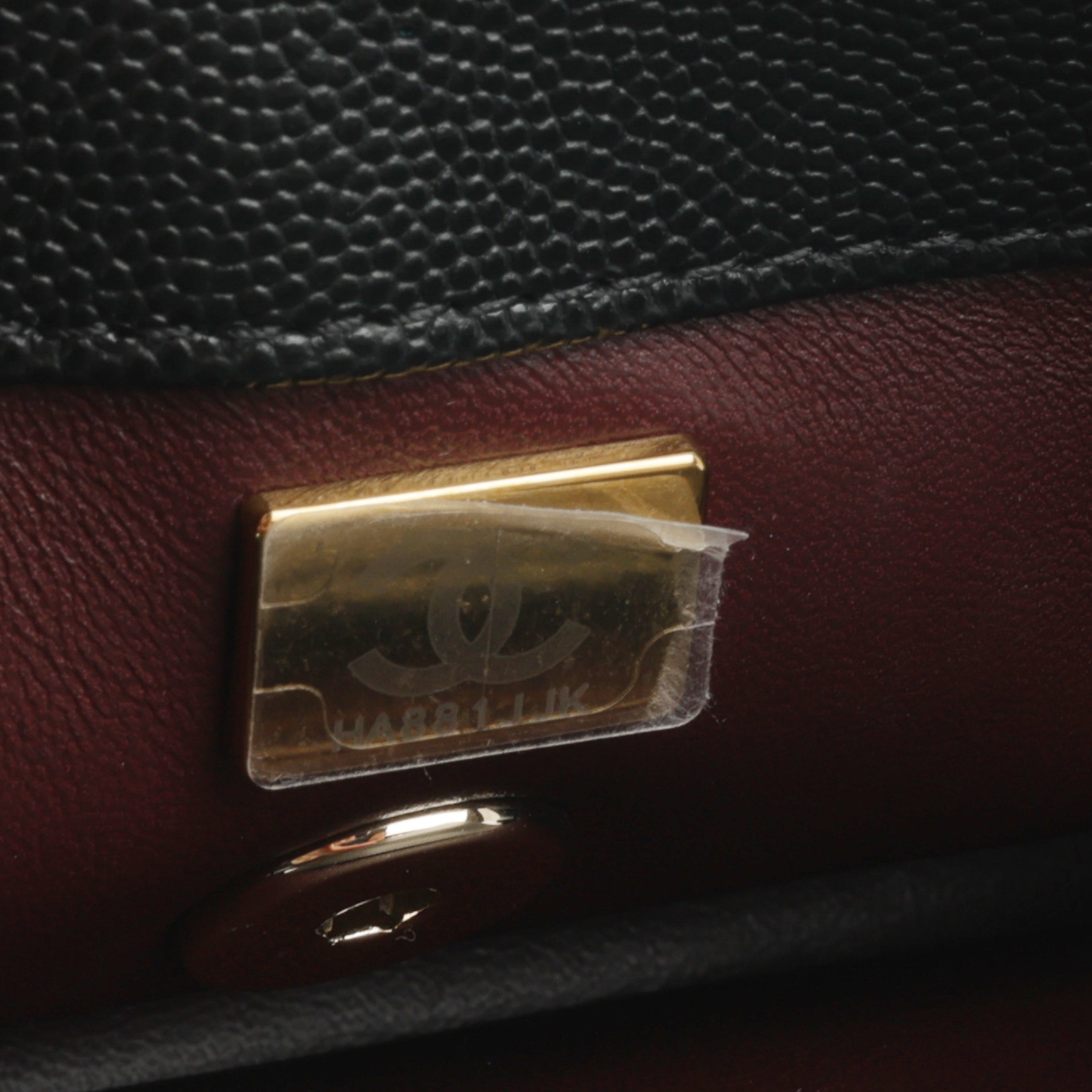 Chanel Small Coco Handle - Black Caviar / Burgundy Lizard Handle | Champagne Gold Hardware