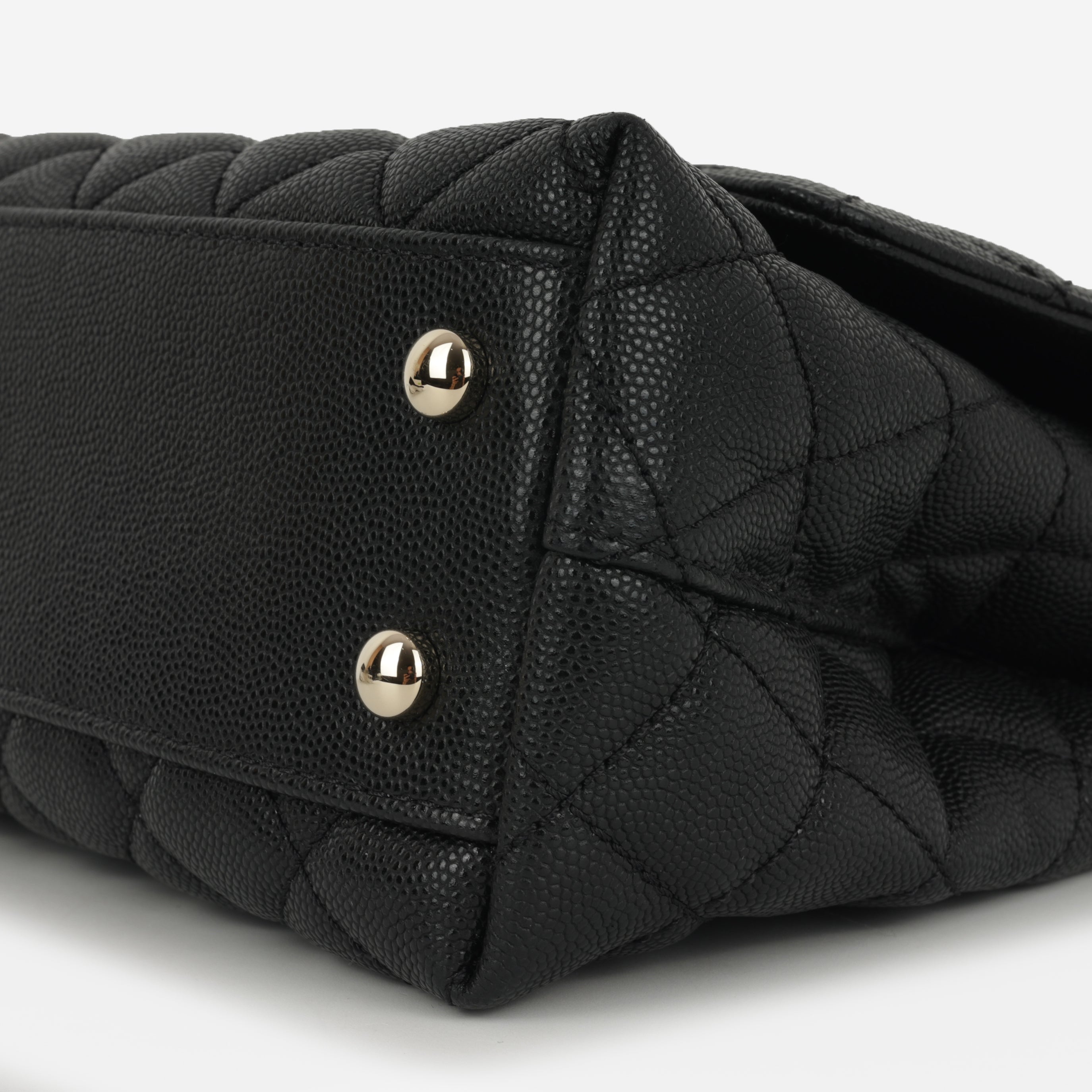 Chanel Small Coco Handle - Black Caviar / Burgundy Lizard Handle | Champagne Gold Hardware