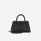Chanel Small Coco Handle - Black Caviar / Burgundy Lizard Handle | Champagne Gold Hardware