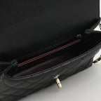 Chanel Small Coco Handle - Black Caviar / Burgundy Lizard Handle | Champagne Gold Hardware