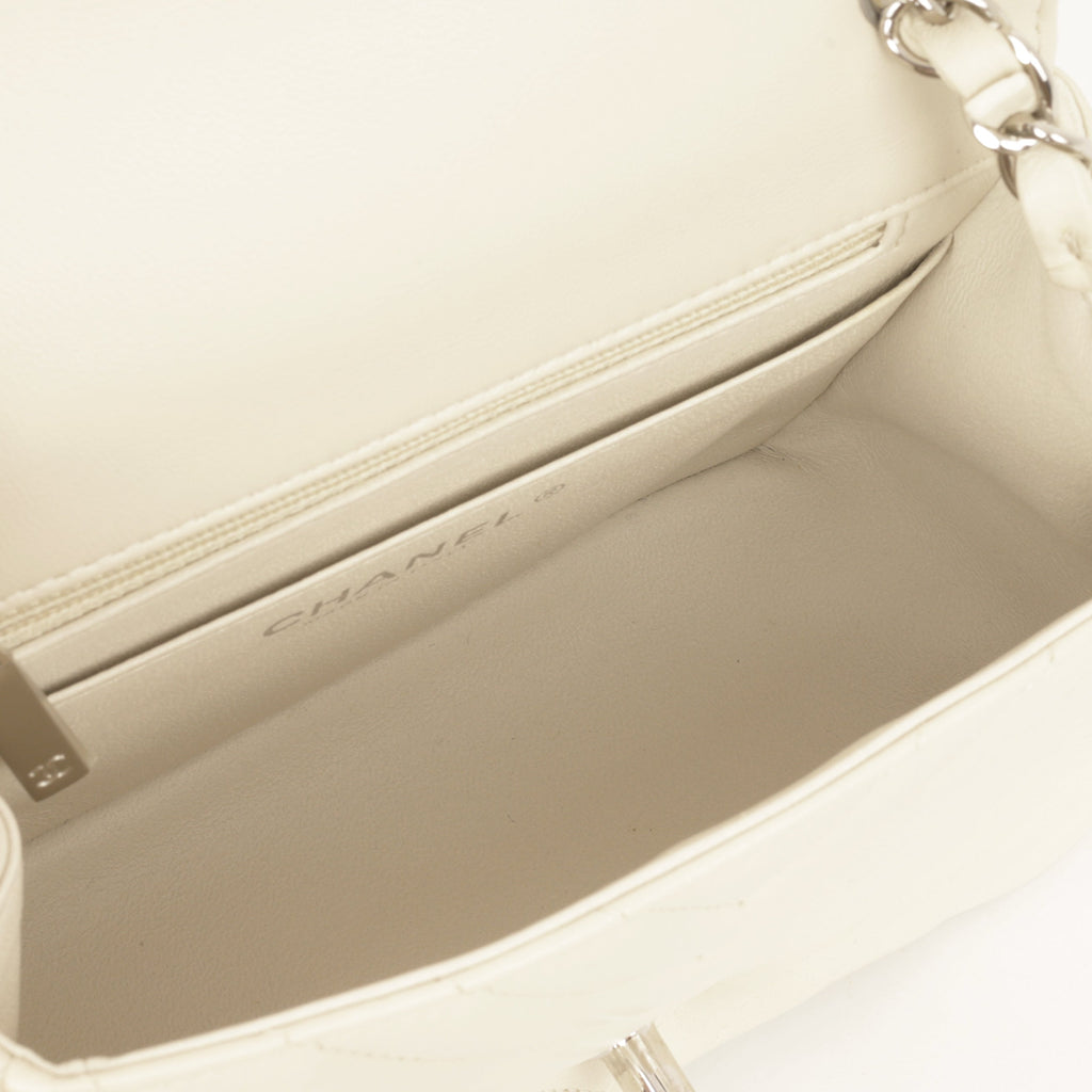 Chanel Mini Square - Ivory Chevron Lambskin | Silver Hardware