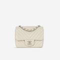 Chanel Mini Square - Ivory Chevron Lambskin | Silver Hardware