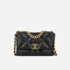 Chanel Small 19 Flap Bag - Black Lambskin | Gold & Silver Hardware