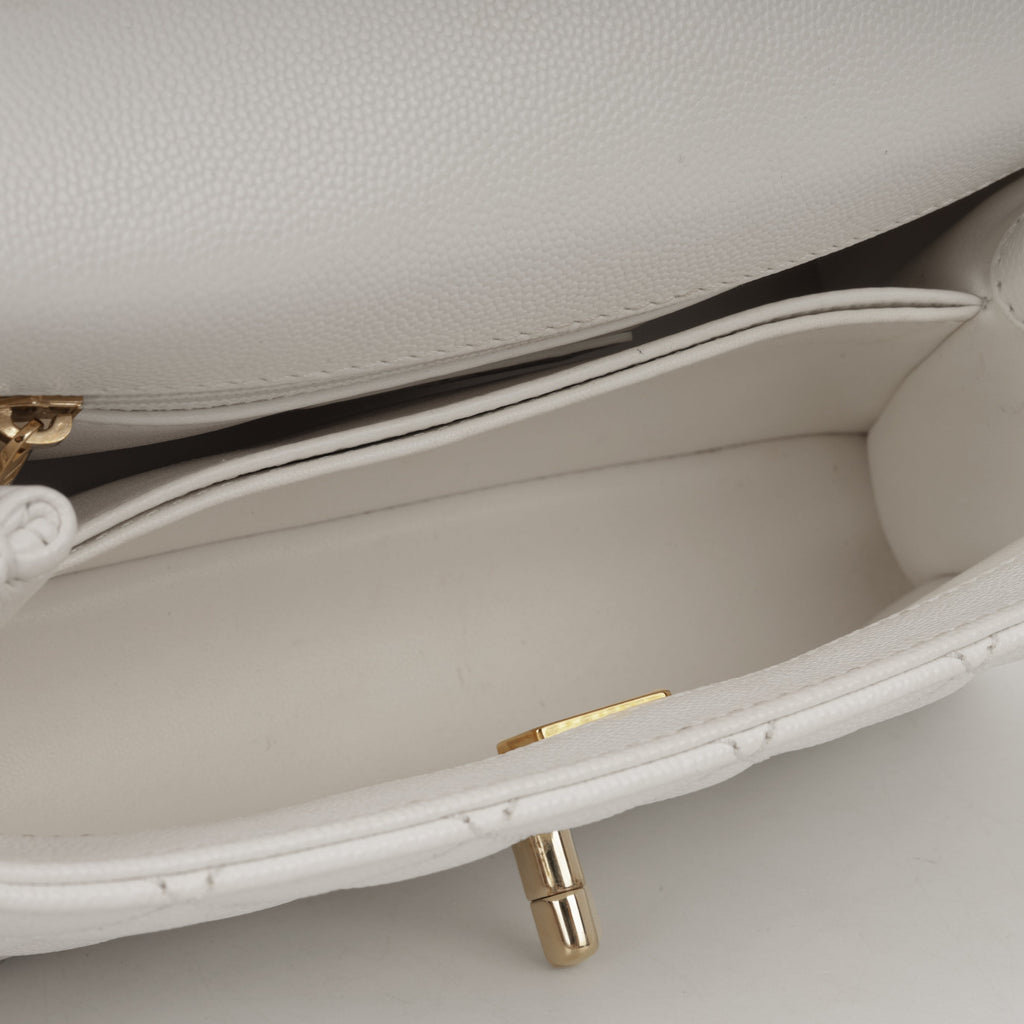 Chanel Small Coco Handle - White Caviar | Champagne Gold Hardware