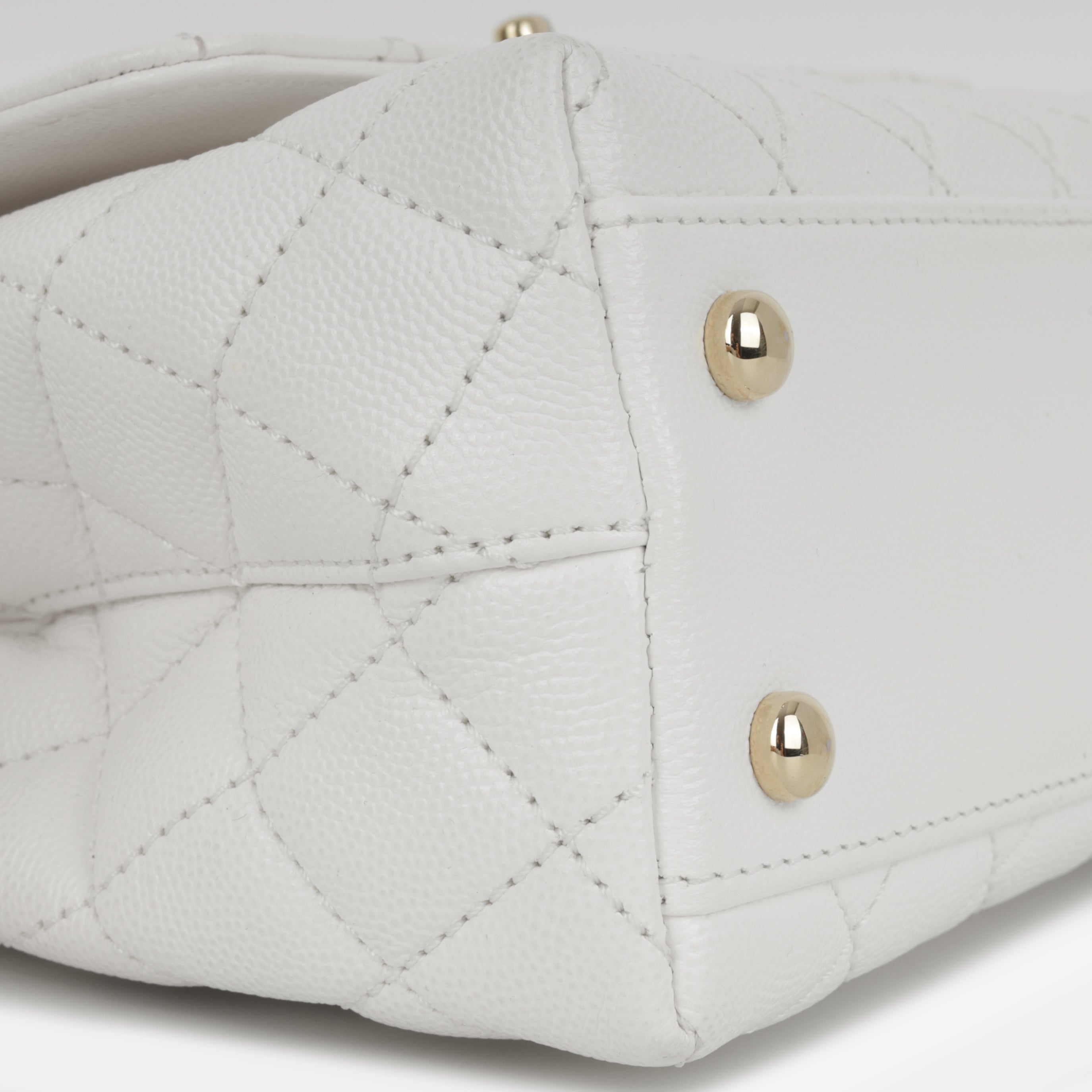 Chanel Small Coco Handle - White Caviar | Champagne Gold Hardware