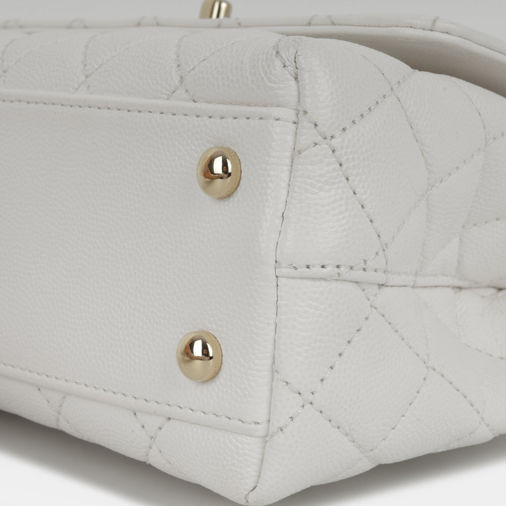 Chanel Small Coco Handle - White Caviar | Champagne Gold Hardware