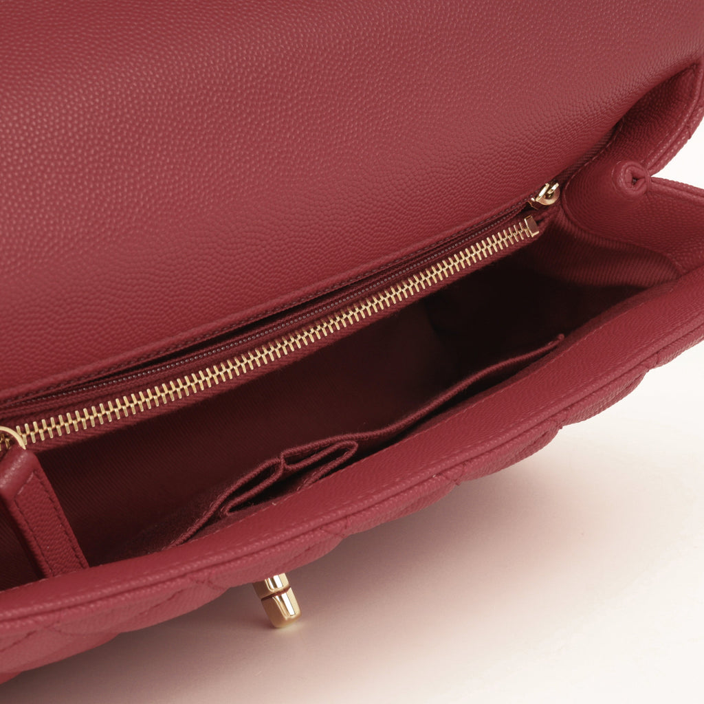 Chanel Medium Coco Handle - Raspberry Caviar | Champagne Gold Hardware