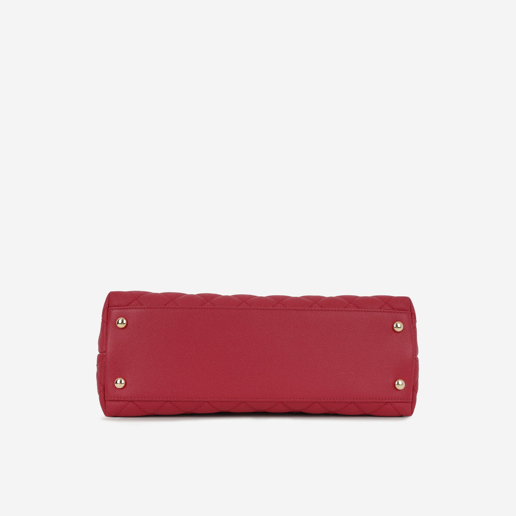 Chanel Medium Coco Handle - Raspberry Caviar | Champagne Gold Hardware