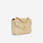 Chanel Vintage Square Chevron Flap - Beige Lambskin | Gold Hardware
