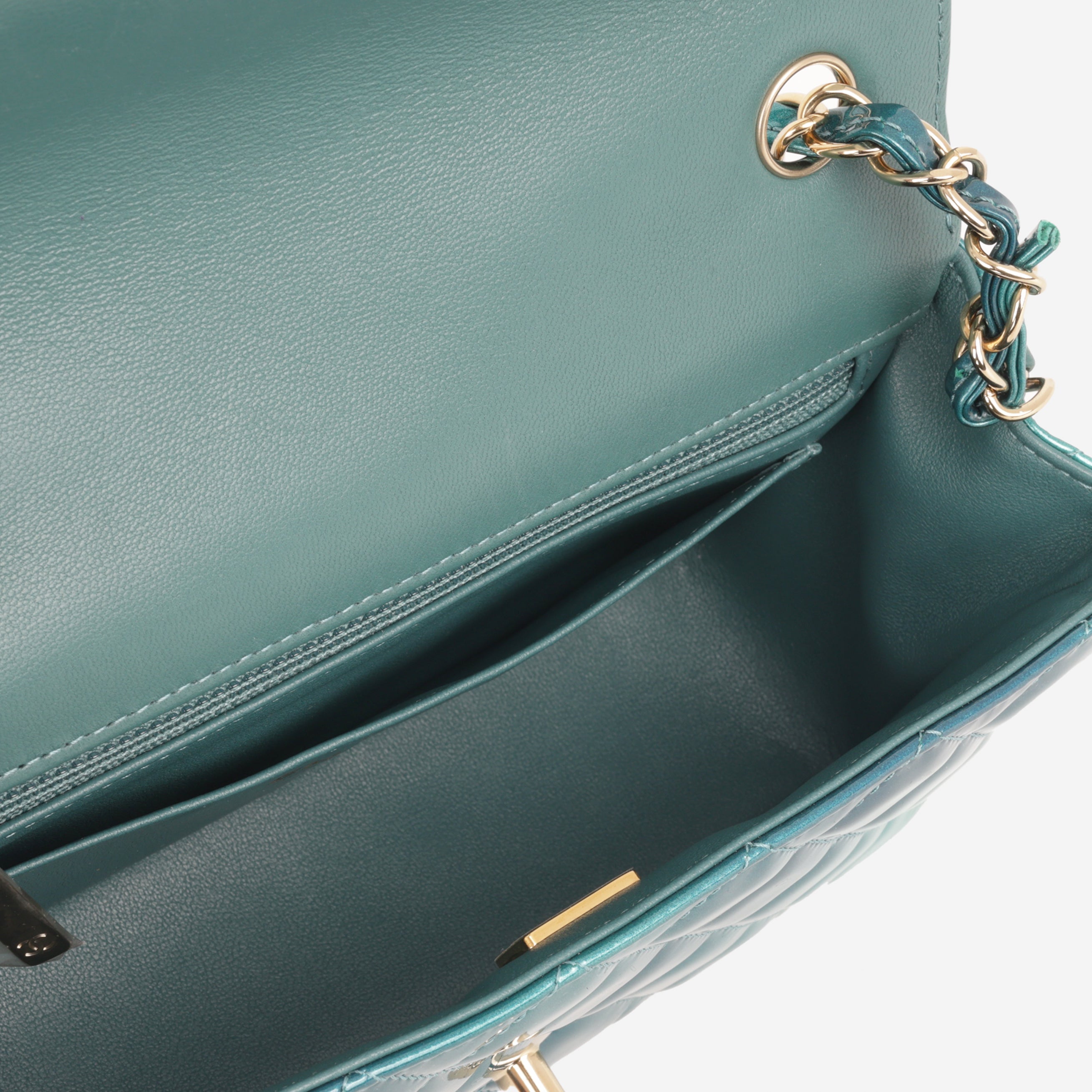 Chanel Mini Flap Rectangular - Blue Ombre Patent | Champagne Gold Hardware