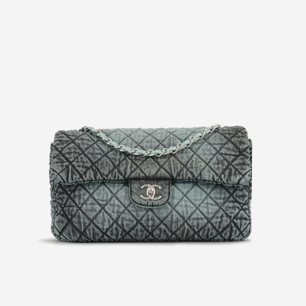 Chanel 20c Seasonal Jumbo Flap - Teal / Black Denimpression  | Silver Hardware