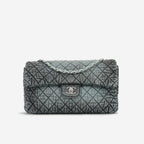 Chanel 20c Seasonal Jumbo Flap - Teal / Black Denimpression  | Silver Hardware