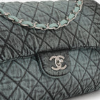 Chanel 20c Seasonal Jumbo Flap - Teal / Black Denimpression  | Silver Hardware