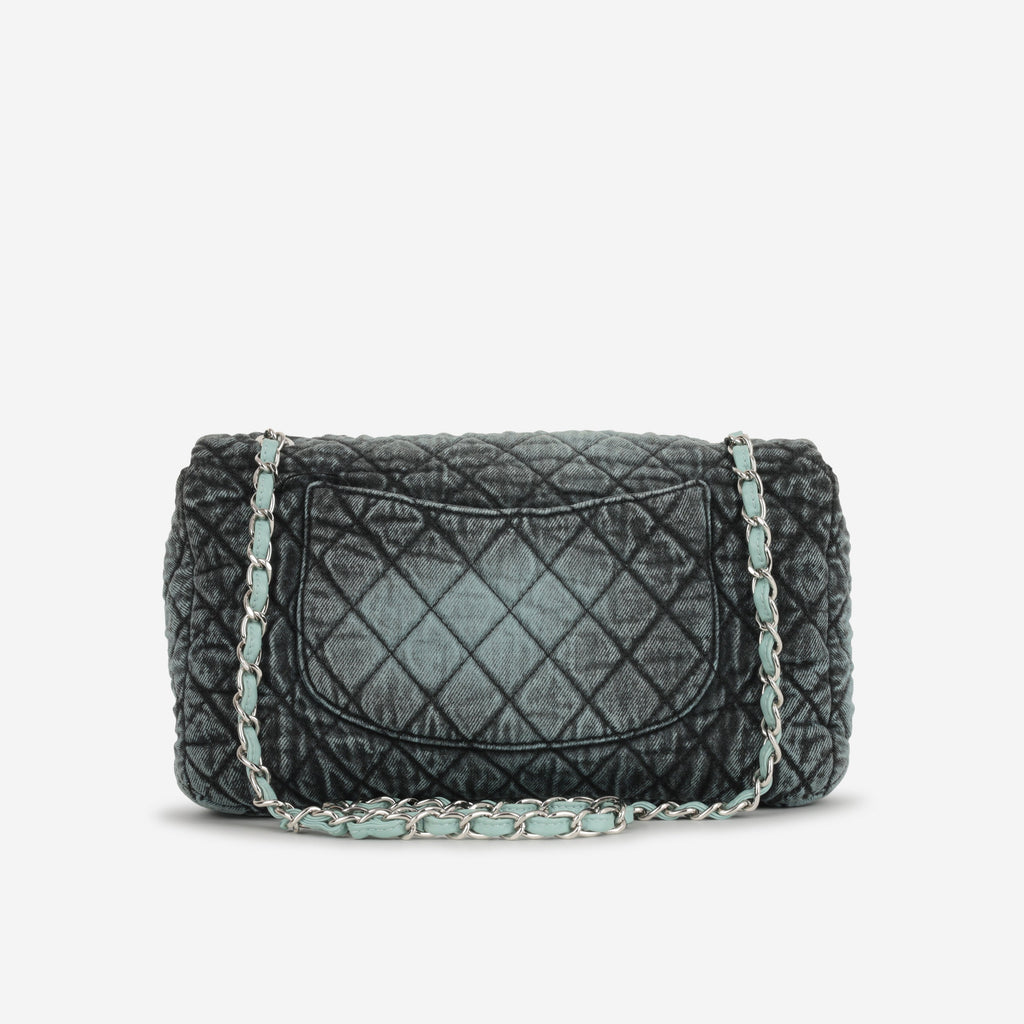 Chanel 20c Seasonal Jumbo Flap - Teal / Black Denimpression  | Silver Hardware