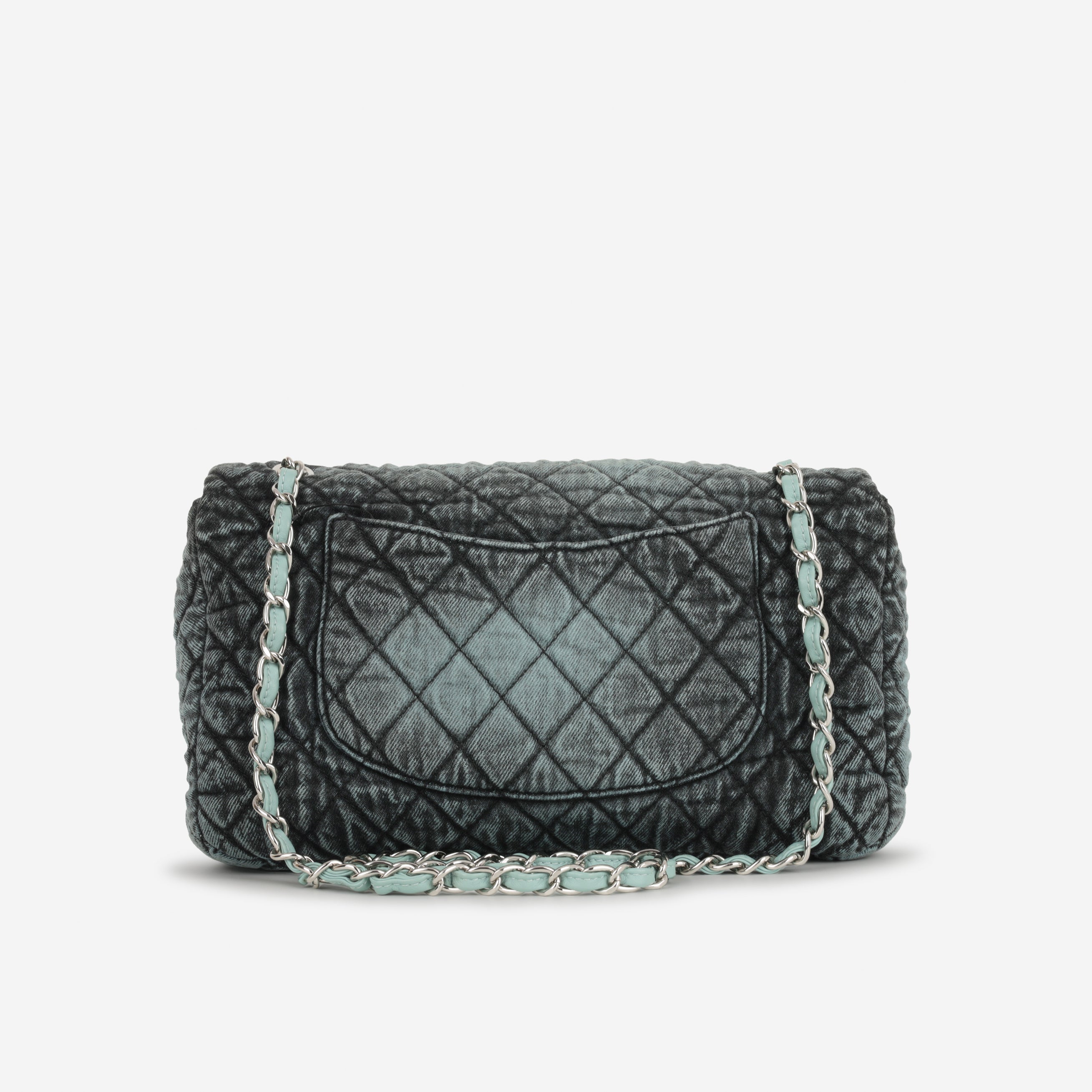 Chanel 20c Seasonal Jumbo Flap - Teal / Black Denimpression  | Silver Hardware