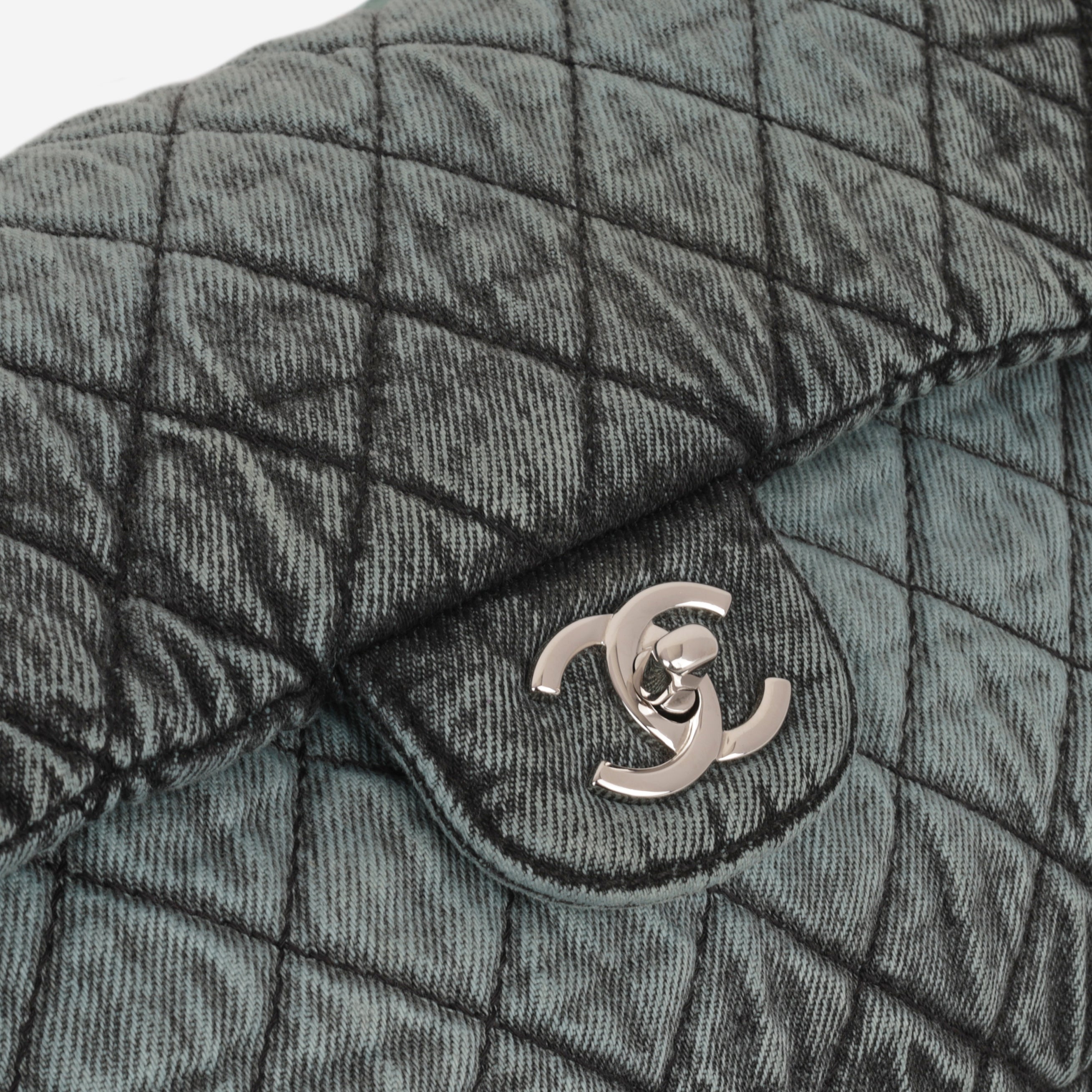 Chanel 20c Seasonal Jumbo Flap - Teal / Black Denimpression  | Silver Hardware