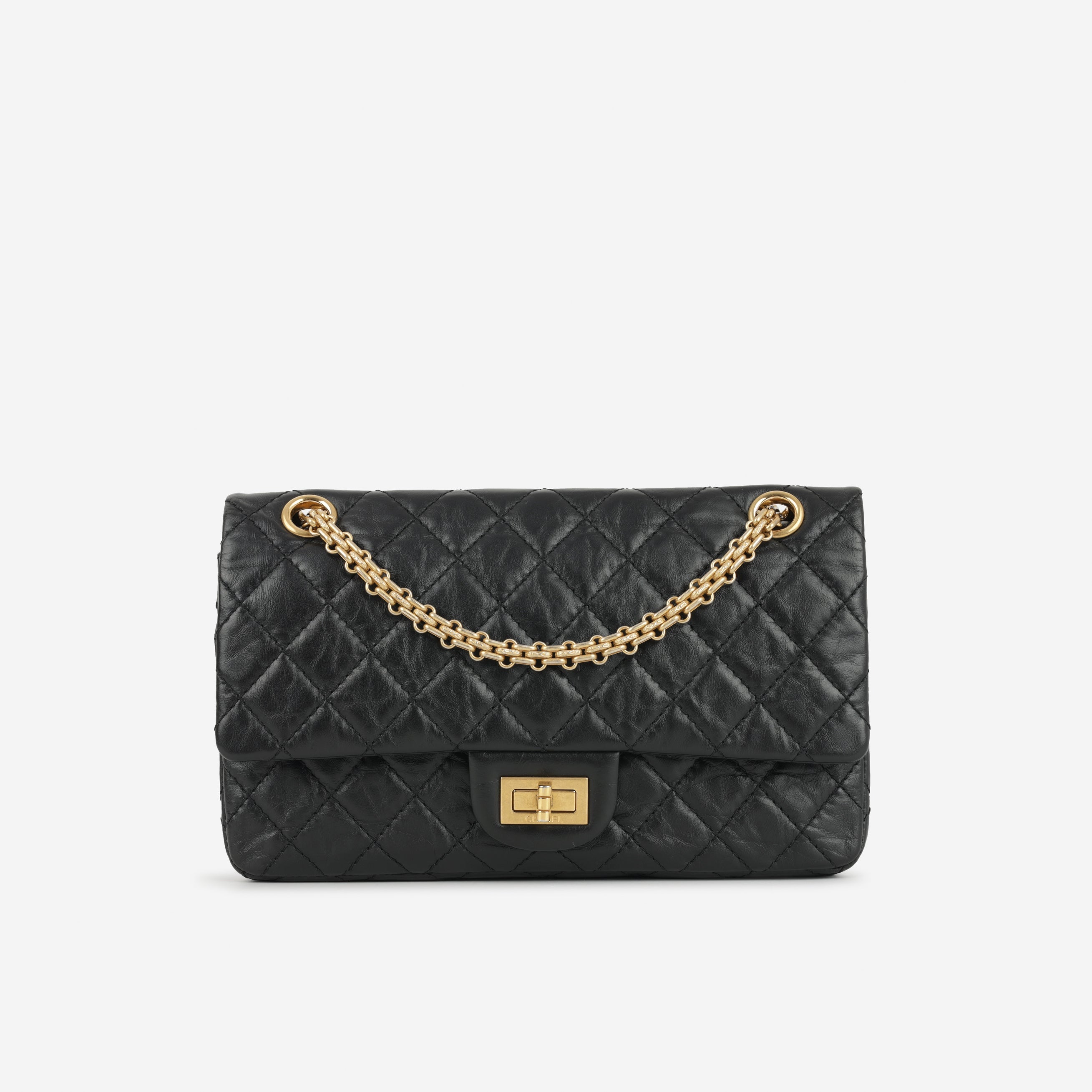 Chanel 2.55 Reissue 225 - Black Crumpled Calfskin | Gold Hardware