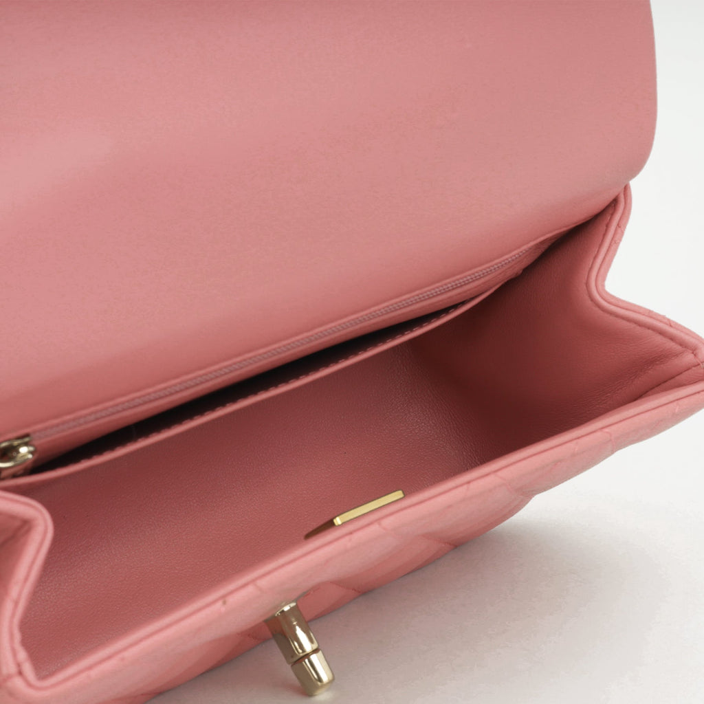 Chanel Mini Top Handle Flap - Pink Lambskin  | Champagne Gold Hardware