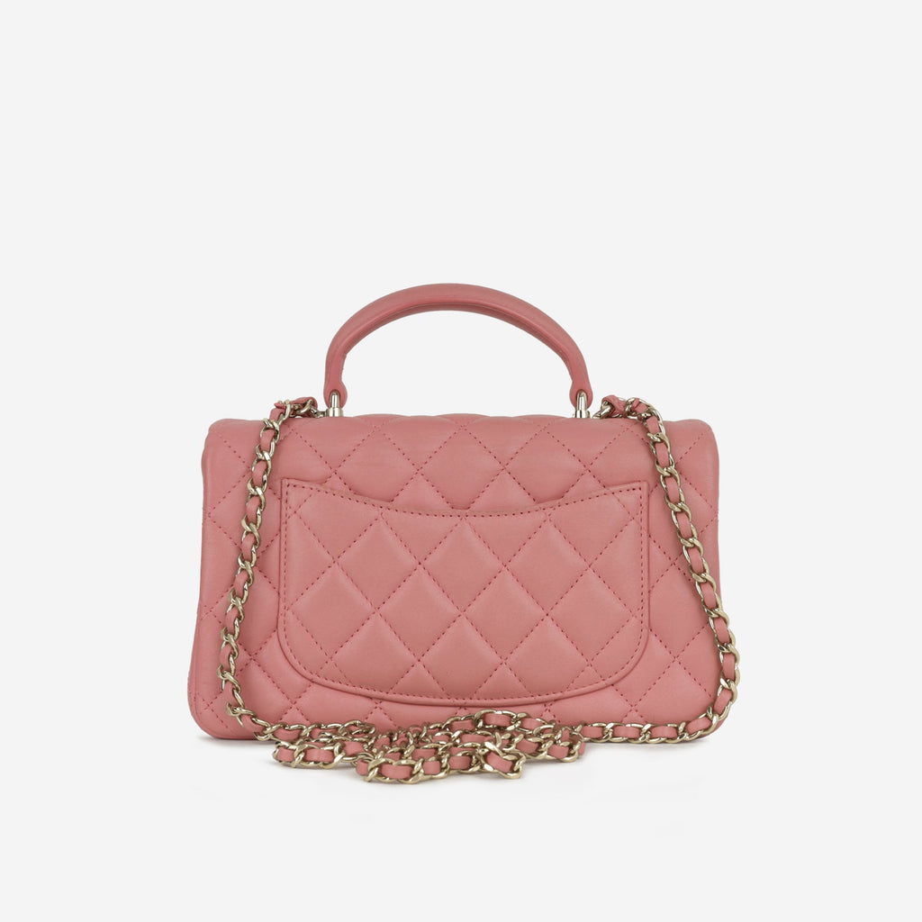 Chanel Mini Top Handle Flap - Pink Lambskin  | Champagne Gold Hardware