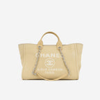 Chanel Large Deauville Bag - Beige Canvas | Silver Hardware