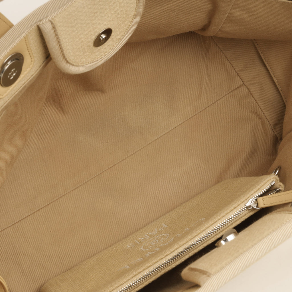 Chanel Large Deauville Bag - Beige Canvas | Silver Hardware