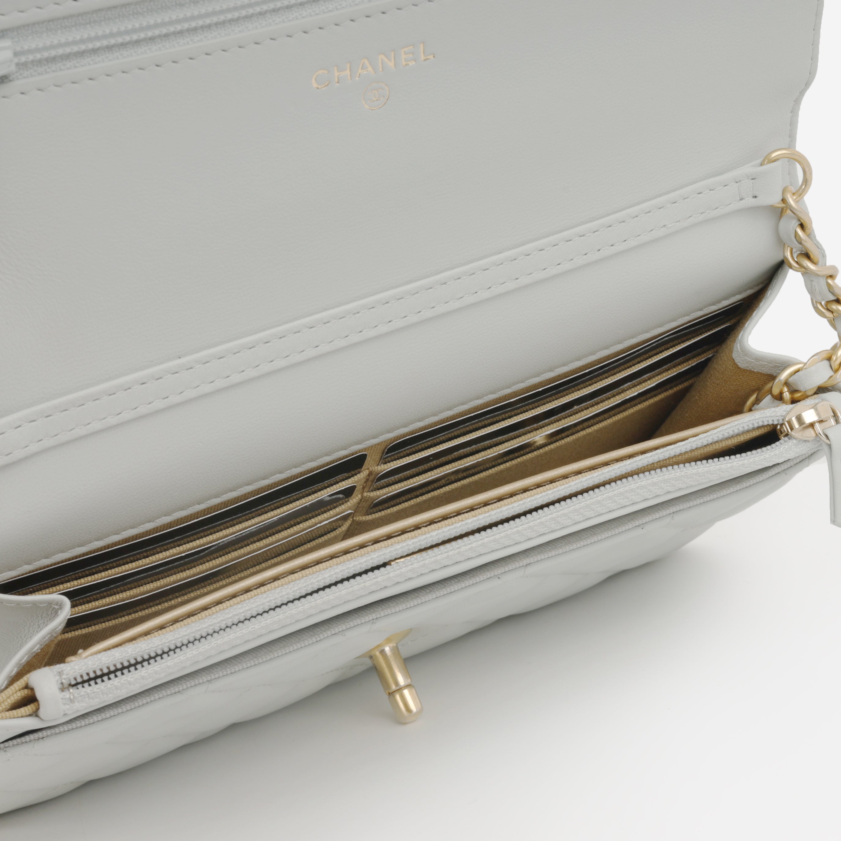 Chanel Pearl Crush Wallet On Chain - Grey Lambskin | Gold Hardware