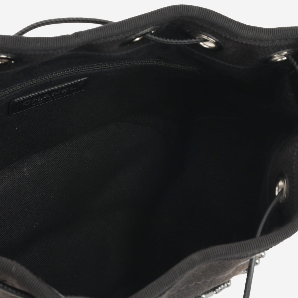Chanel Deauville Drawstring Bucket Bag - Black Canvas | Silver Hardware