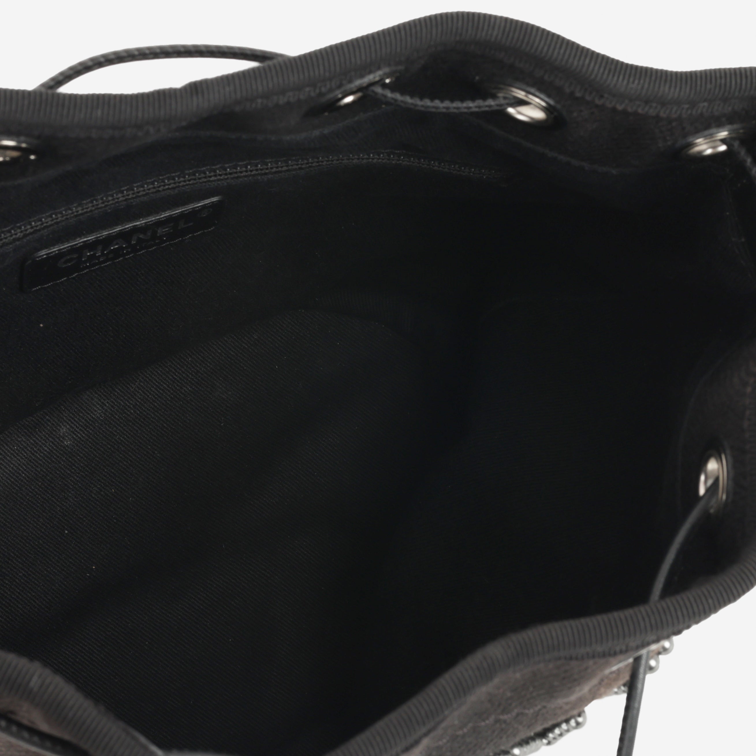 Chanel Deauville Drawstring Bucket Bag - Black Canvas | Silver Hardware