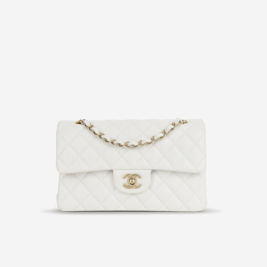 Chanel Small Classic Flap - White Caviar | Champagne Gold Hardware