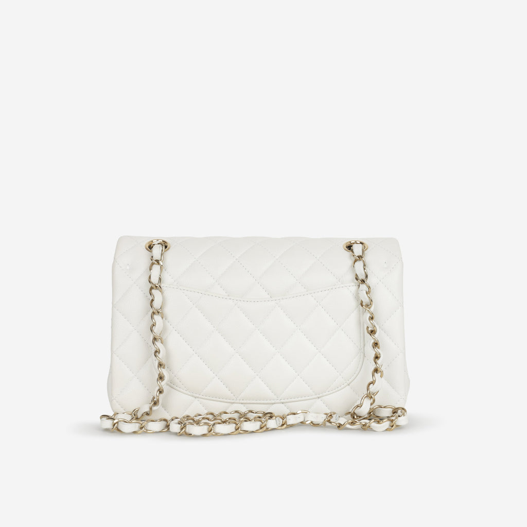 Chanel Small Classic Flap - White Caviar | Champagne Gold Hardware