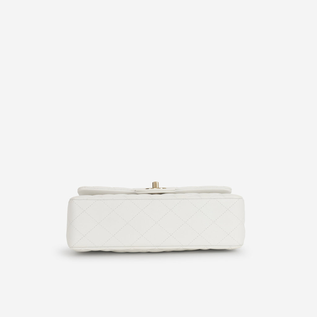 Chanel Small Classic Flap - White Caviar | Champagne Gold Hardware