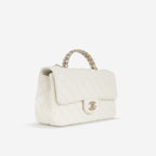Chanel Mini Top Handle Flap with Strass - Ivory Lambskin  | Champagne Gold Hardware