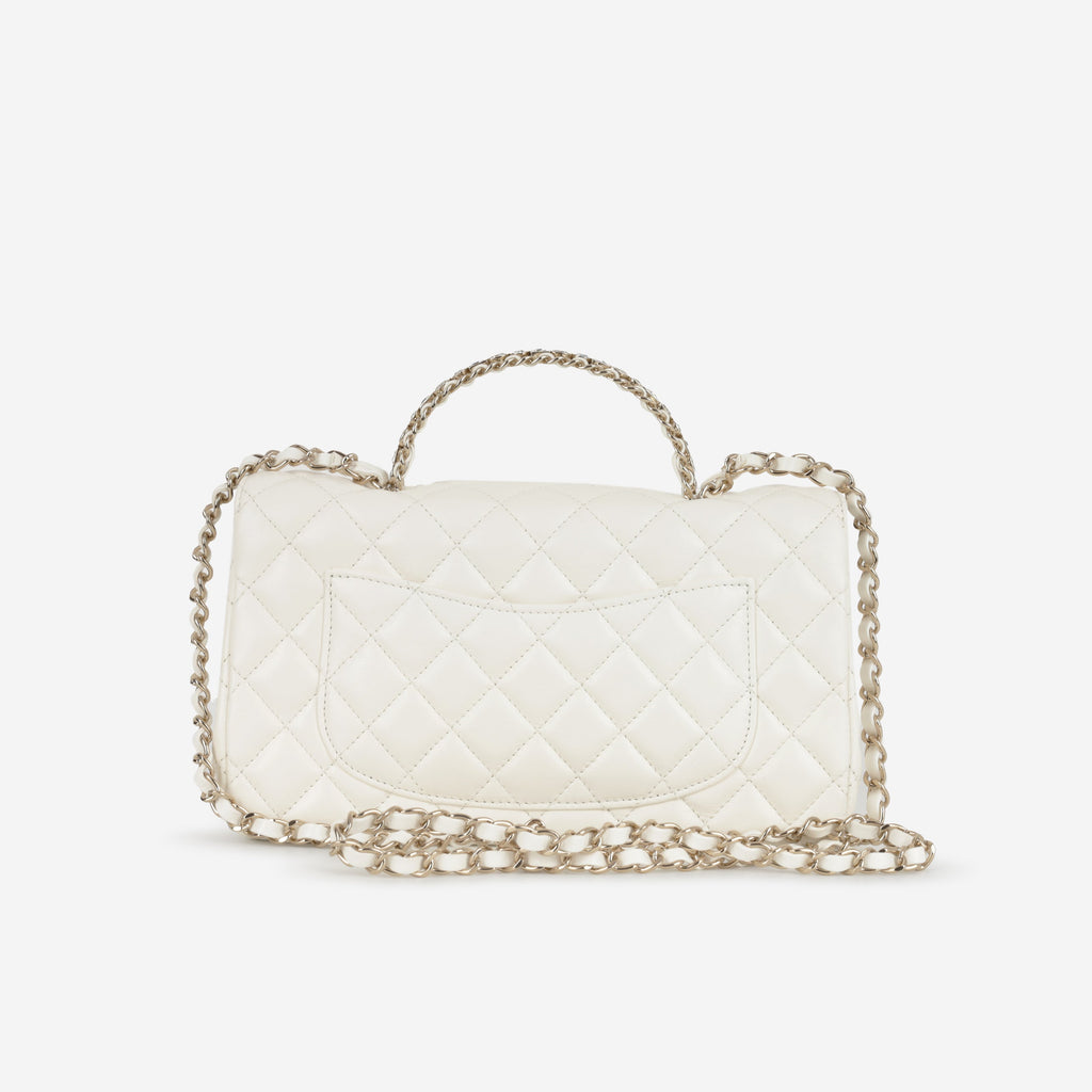 Chanel Mini Top Handle Flap with Strass - Ivory Lambskin  | Champagne Gold Hardware