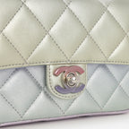 Chanel Classic Mini Wristlet Clutch - Iridescent Rainbow Calfskin | Silver Hardware