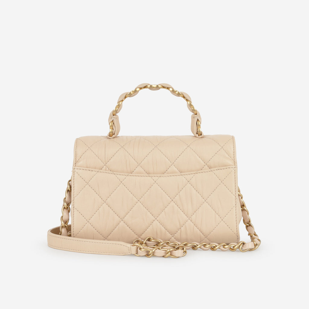 Chanel CC Link Top Handle - Beige Lambskin | Gold Hardware