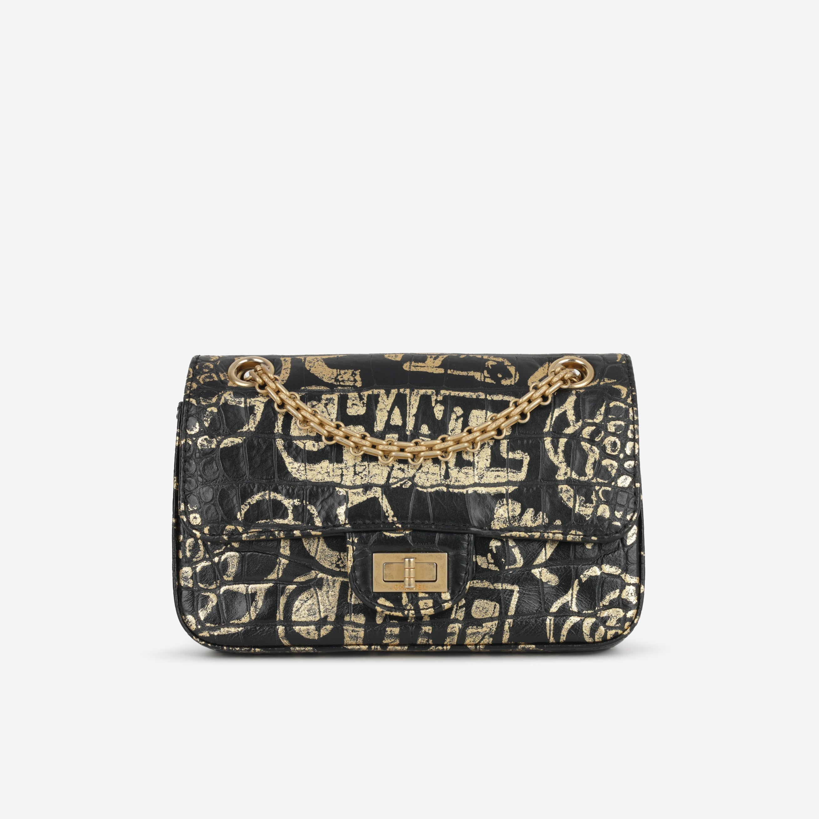 Chanel Mini 2.55 Reissue 224 - Graffiti Croc Embossed | Gold Hardware