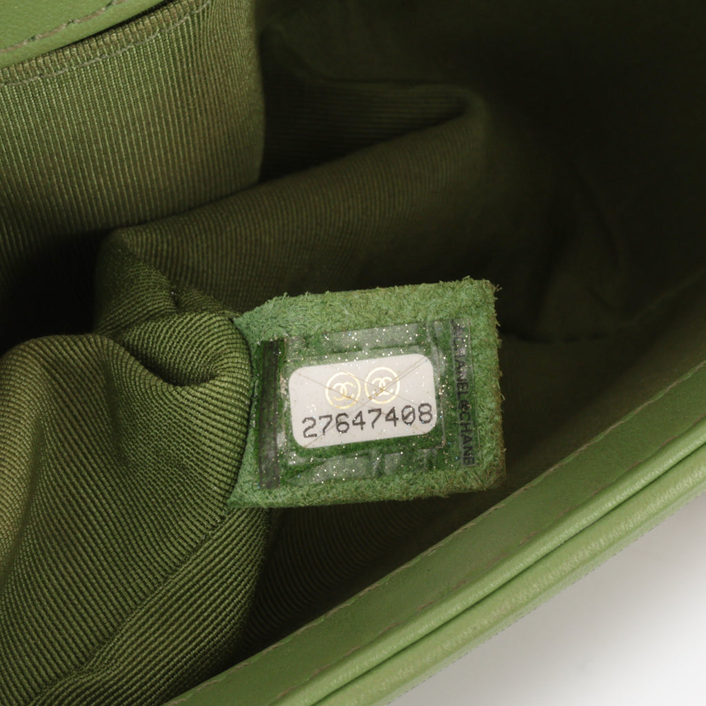 Chanel Old Medium Boy Bag - Green Quilted Lambskin | Champagne Gold Hardware