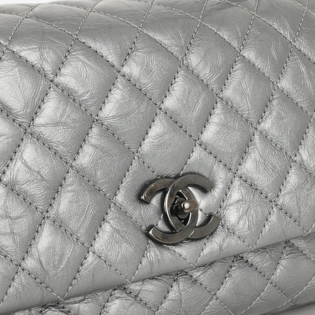 Chanel Medium Coco Handle - Silver Crumpled Calfskin | Black Hardware