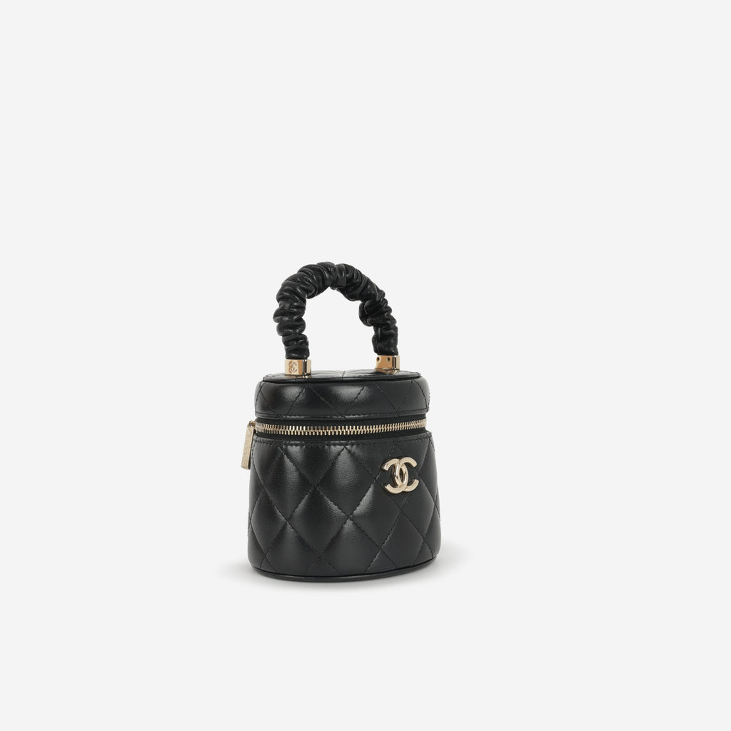 Chanel 22s Mini Top Handle Vanity - Black Lambskin | Champagne Gold Hardware